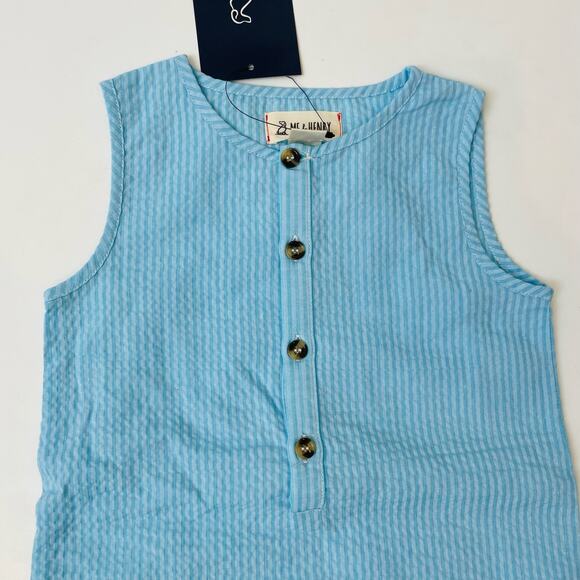 NWT Me & Henry 3/6M Sky Blue Seersucker Gossan Playsuit Romper - Picture 3 of 5